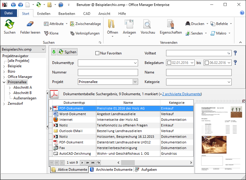 Screenshot vom Programm: Office Manager