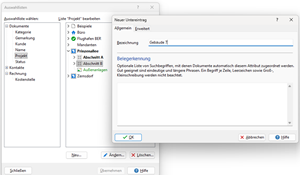 Projekte, Kategorien und andere Auswahllisten