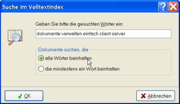 Dialog für Volltextsuche