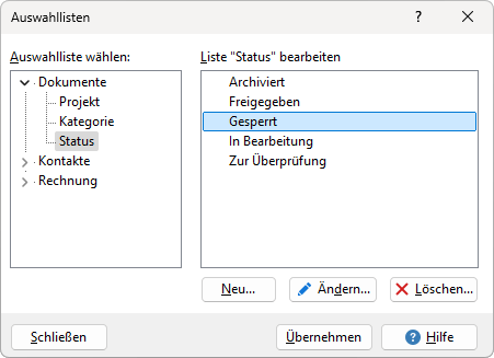 Screenshot Status-Liste