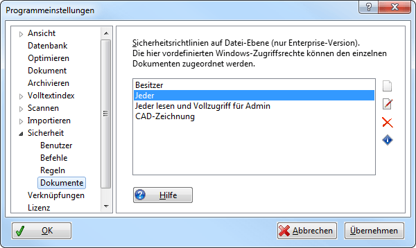 Screenshot: Dokumentzugriffsrechte konfigurieren