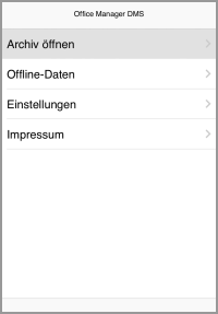 App "DMS to-go" Startbildschirm