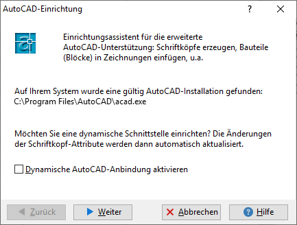 Screenshot AutoCAD-Einrichtung