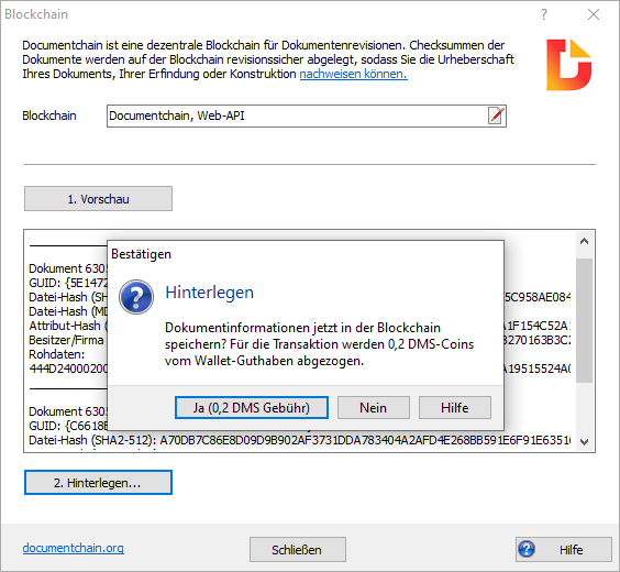 Dokument auf Blockchain absichern
