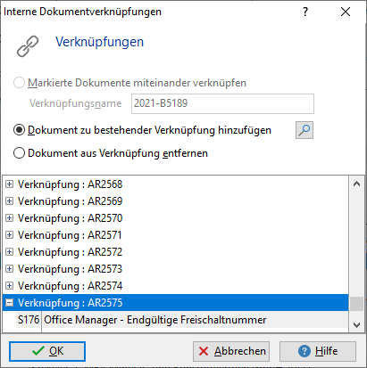 Screenshot Dokumentverknüpfungen erweitert