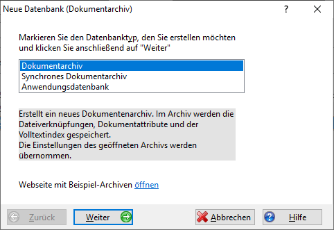 Neue Datenbank (Dokumentarchiv)