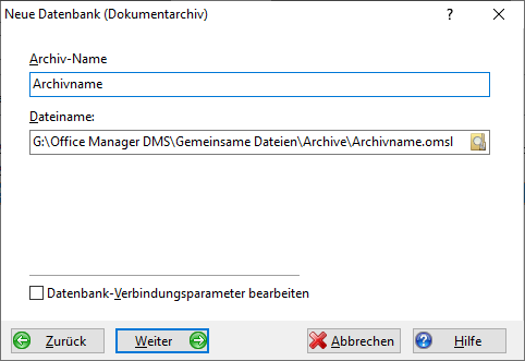 Archiv-Name und -Datei