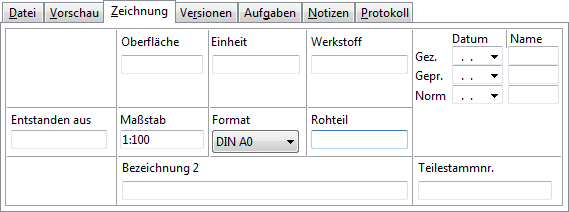 Screenshot Zeichnungsattribute