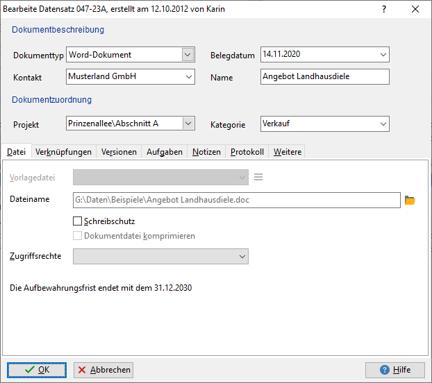 Dokument-Eigenschaftendialog