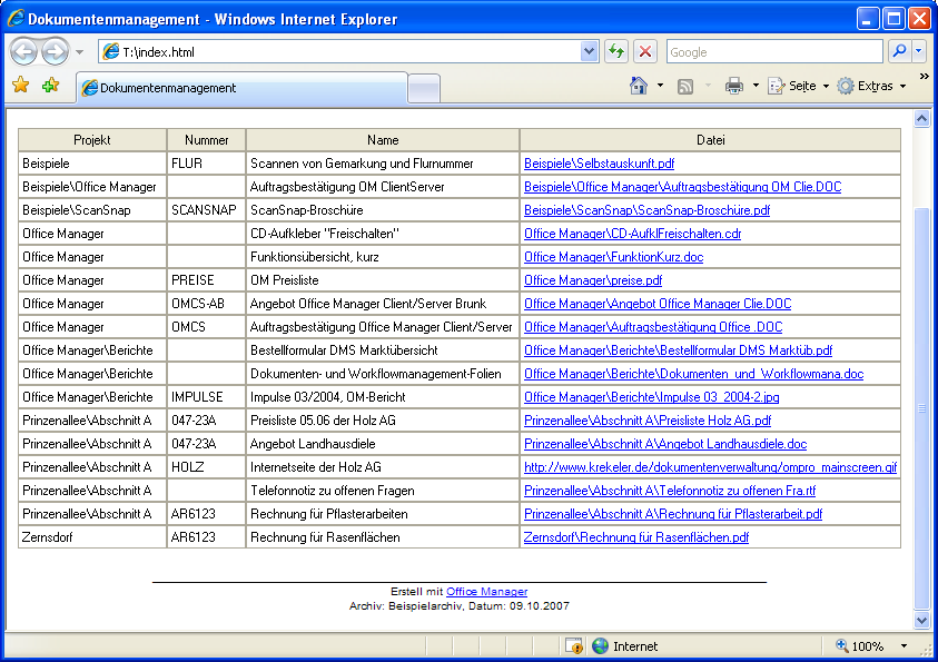 HTML-Inhaltsverzeichnis einer Archiv-CD