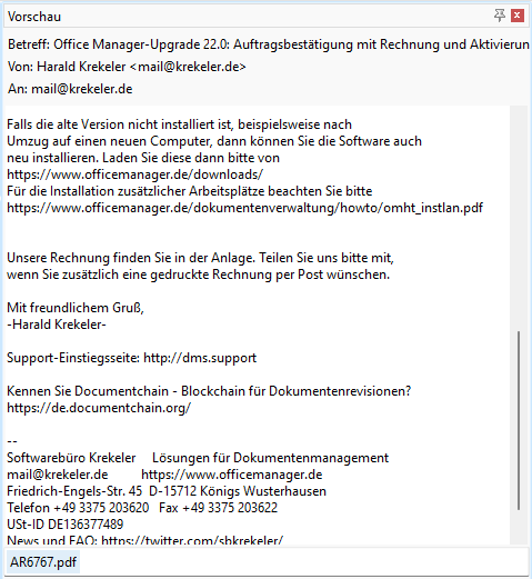 Screenshot der E-Mail-Vorschau mit Dateianlage