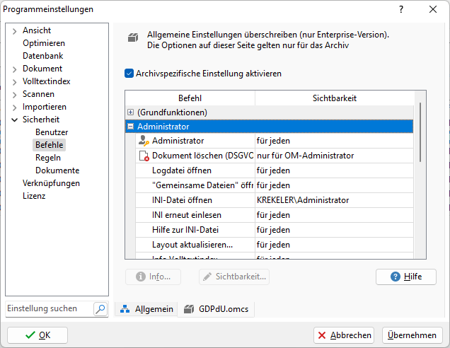 Zugriffsrechte für Programmfunktionen