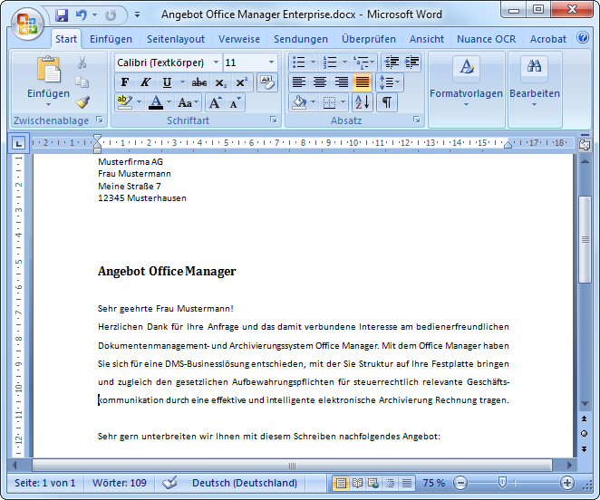 Screenshot MS Word