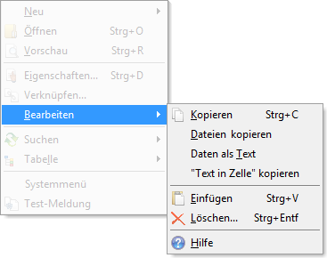 Popup Untermenü "Bearbeiten"