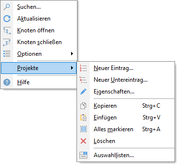 Lokales Menü des Projektnavigators