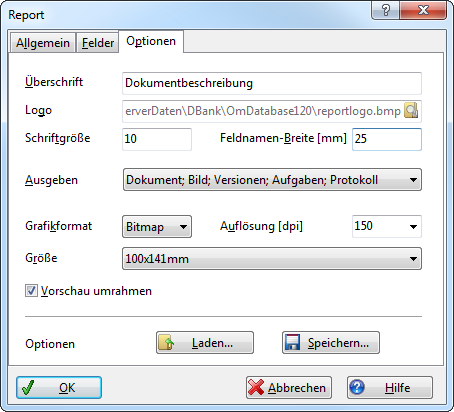Report drucken: Optionen