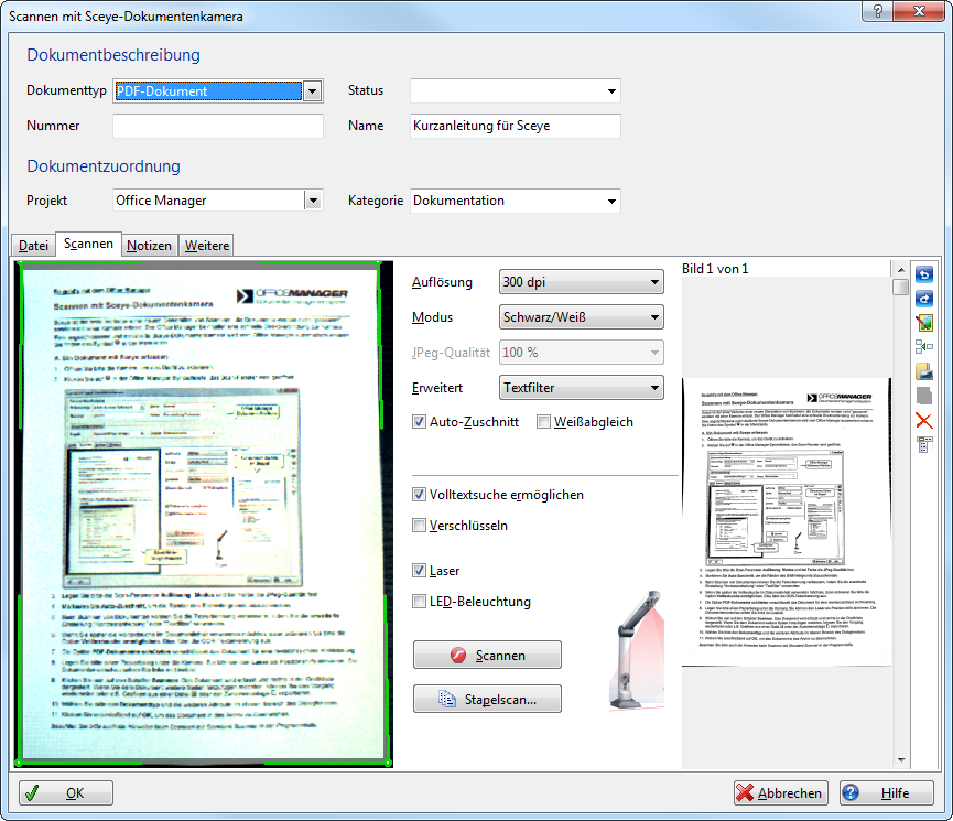 Screenshot: mit Sceye digitalisieren