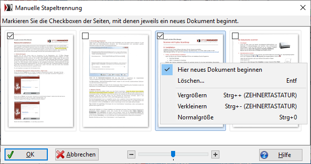 Stapelscan mit manueller Dokumententrennung