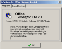 Office Manager 2.1: Screenshot der Programminfo
