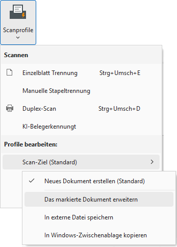 Scan-Ziele ermöglichen u. a. das Erweitern bereits archivierter Dokumente
