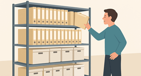 Akten-Ordner in ein Regal stellen