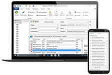 Office Manager DMS auf Notebook und Smartphone