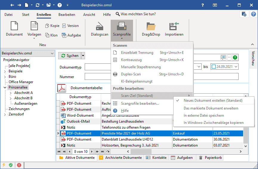 Menü Erstellen | Scanprofile