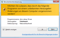 Möchten Sie zulassen, dass durch das folgende Programm von einem unbekannten Herausgeber Änderung an diesem Computer vorgenommen werden?