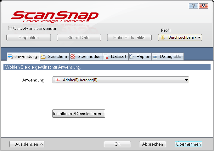 Screenshot: ScanSnap Manager (erweiterte Ansicht)