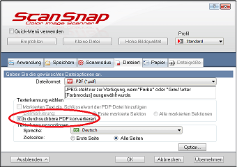 ScanSnap-Manager, Seite Dateiart