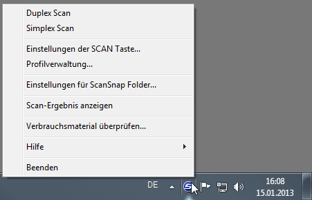 ScanSnap-Popupmenü