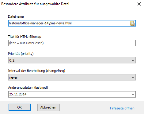 Sitemap-Attribute einer Datei