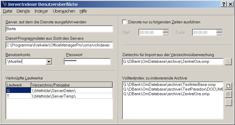 ServerIndexer Benutzeroberfläche