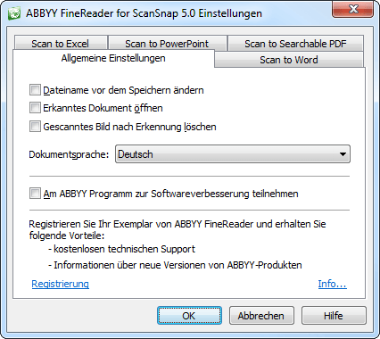 ABBYY 5.0: Allgemeine Einstellungen