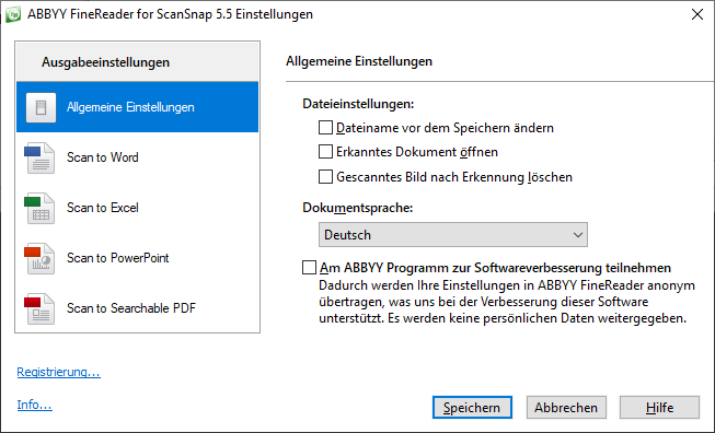 ABBYY 5.5: Allgemeine Einstellungen