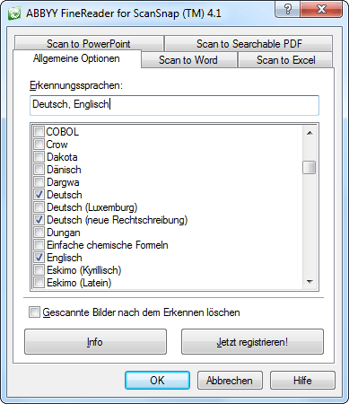 ABBYY 4.1: Allgemeine Optionen