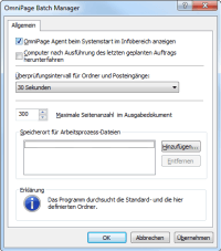 Optionen für OmniPage Agent